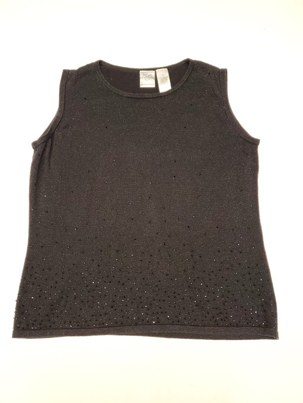Emma James Liz Claiborne L Black Silk Metallic Beaded Sweater Tank Top Evening